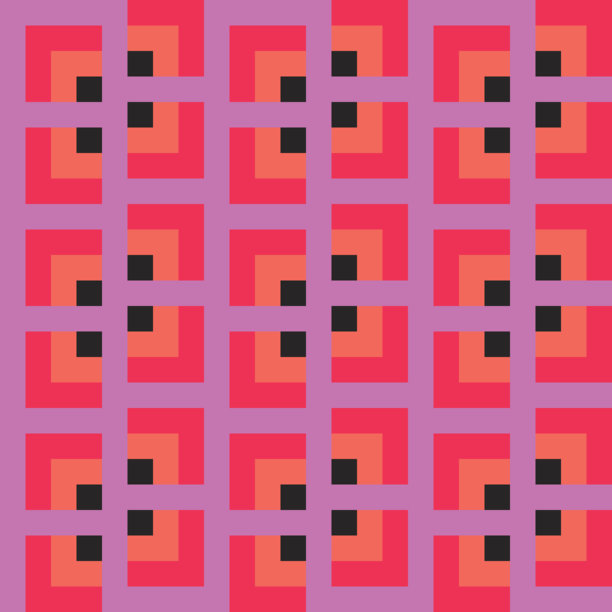 在粉色背景上由黑色、珊瑚橙色和红色方块组成的图案图片下载