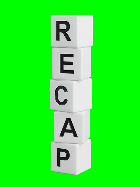 回顾符号。带有“回顾”字样的木质元素。回顾概念。留白。木质元素的特写，商业概念。绿色屏幕上的3D渲染，适合视频素材和剪辑路径。图片下载