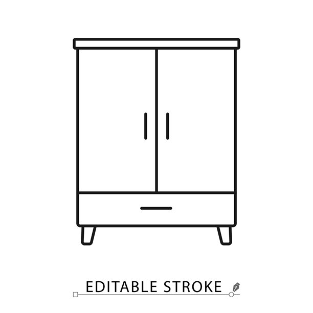 极简风格的衣柜图标，带可编辑的线条。家居家具，衣物储存，卧室橱柜，现代设计，木质衣柜，室内元素，家居装饰，衣橱符号。图片下载