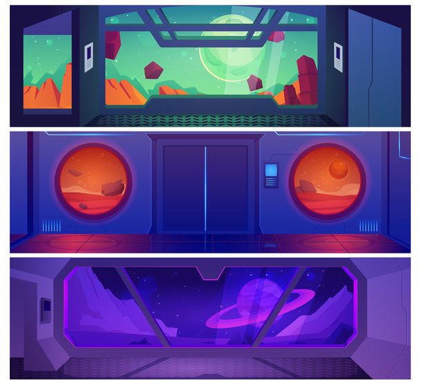 宇宙飞船走廊内部的布置。图片下载