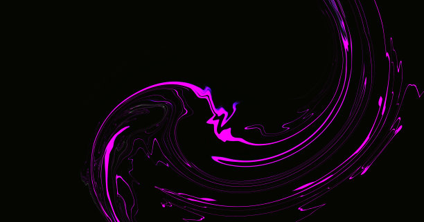 黑色背景上的霓虹紫粉色液体漩涡波浪。创新科技。艺术迷幻数字屏幕。模板。科技紫色卡片。波浪线。虚拟现实。电气紫红色调。螺旋图案。图片下载