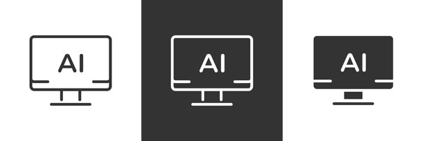 AI监控图标。带有AI标签的计算机屏幕矢量插图。智能技术和数字界面符号。未来自动化和在线创新标志。图片下载