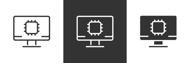 计算机处理器图标。带有微芯片硬件的显示器屏幕矢量插图。数字技术和电子元件符号。桌面设备的CPU系统标志。图片下载