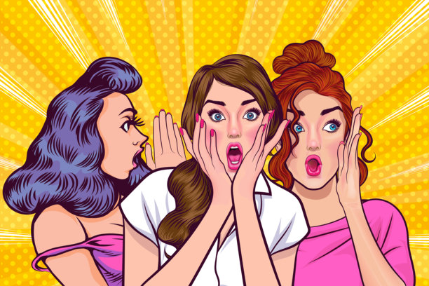 女人在复古风格的波普艺术漫画中向朋友悄悄传递惊人的八卦秘密图片下载
