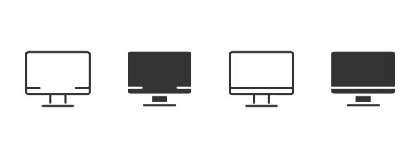 电脑显示器图标。简单的桌面屏幕轮廓和填充设计矢量插图。现代数字显示设备的办公室和工作空间符号。技术和硬件工具标志。图片下载