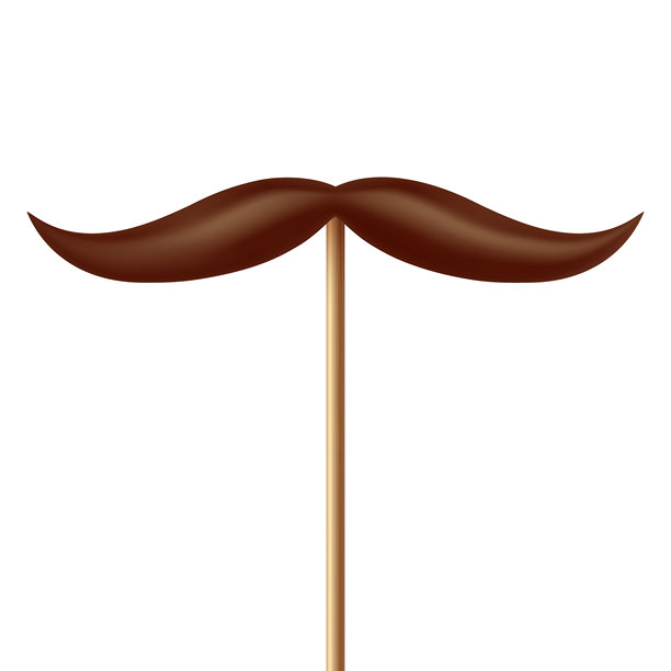 逼真的棕色胡须道具，带棒，孤立。简单的胡须适合派对、照片亭、化妆舞会、服装、搞笑狂欢节、角色扮演、时尚潮人风格。图片下载