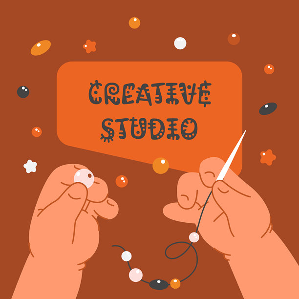 儿童手工制作的珠子过程俯视图，艺术工作坊为孩子们提供的教育课程。图片下载