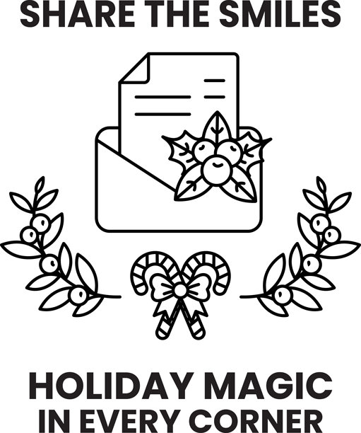 一张黑白圣诞卡片的图片，上面有一个蝴蝶结和叶子边框。图片下载