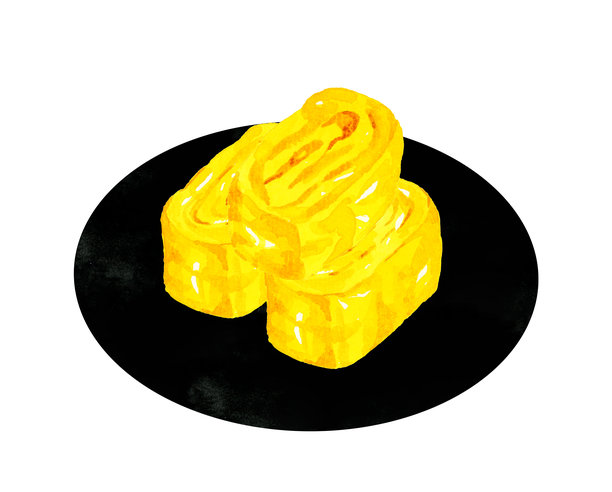 黑色盘子上的卷蛋（手绘水彩插图素材）图片下载