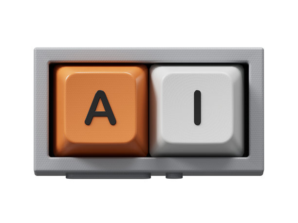 计算机键盘上的AI艺术商业字词特写。商业概念。绿色背景上的3D渲染，适合视频素材和剪辑路径。图片下载