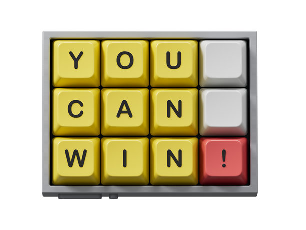 你可以赢！符号。电脑键盘按键。留白。3D渲染，适用于绿色背景的素材和剪辑路径。图片下载