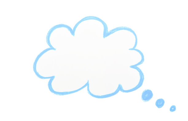 手绘空白云形对话框，彩色铅笔在白色背景上图片下载