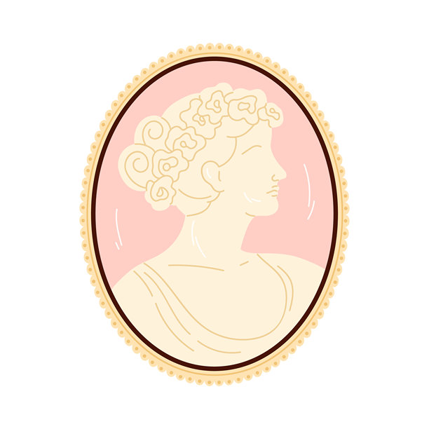 经典的女性侧面浮雕，装饰华丽的椭圆框架，复古风格，孤立的矢量插图图片下载
