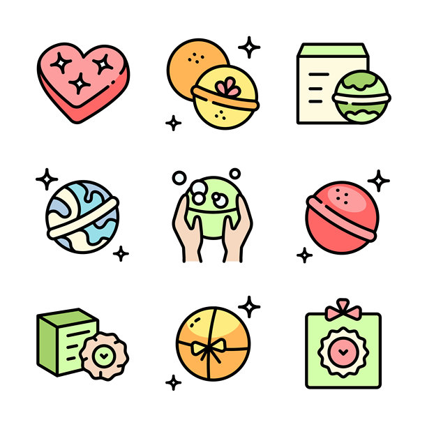 浴盐炸弹图标集。美容概念的矢量插图。浴炸弹包装。用于芳香疗法和放松的闪亮海盐球。图片下载