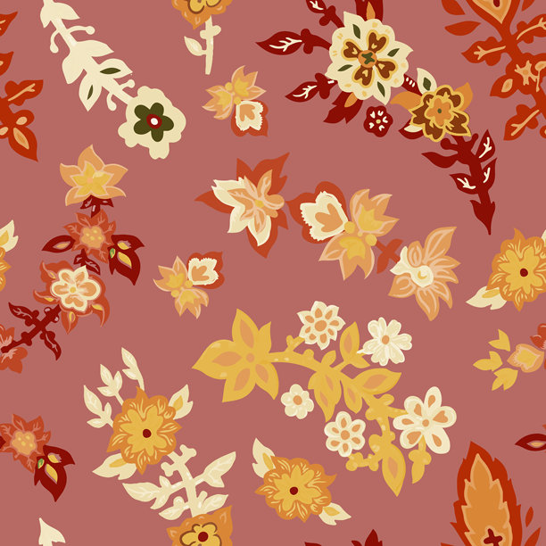 酒红色背景花卉无缝图案图片下载