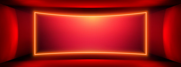 带有RGB屏幕效果和SMD像素网格纹理的LED红色墙面面板。用于音乐会背景的3D舞台背景或霓虹灯光图案。用于迪斯科设计的未来感视频曲线投影。图片下载