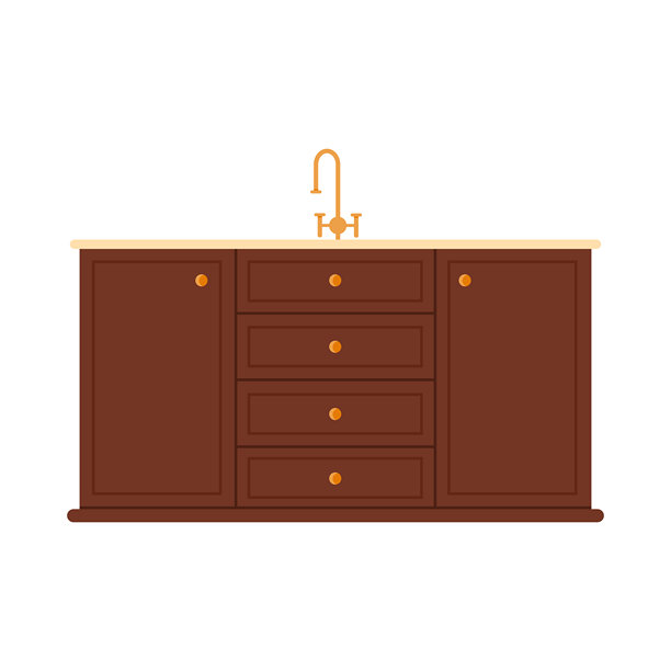 经典乡村风格厨房橱柜，带抽屉和水龙头，白色背景上的孤立矢量插图图片下载
