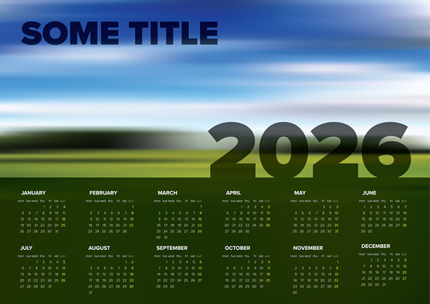 2026年黑色年度日历，背景有照片占位符图片下载