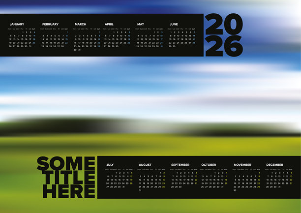 2026年日历设计布局模板，带背景照片占位符图片下载