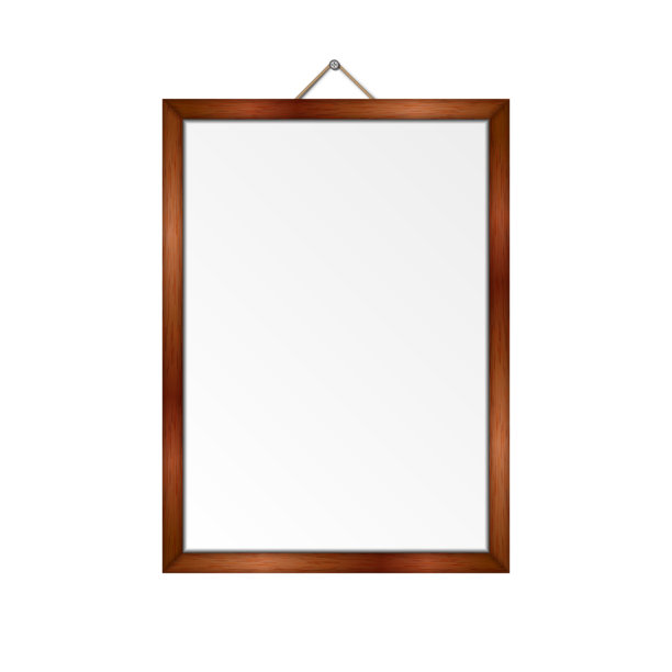 逼真的深色木框A3样机，带有悬挂绳索，3D矢量图，孤立在白色背景上，空白白色空间用于展示艺术作品、海报、照片、室内装饰和画廊。图片下载