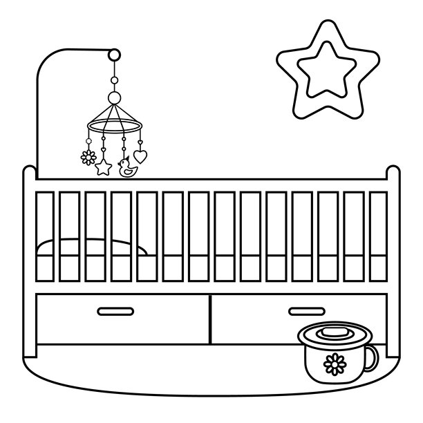儿童卧室，配有马桶床、旋转木马和轮廓灯。图片下载