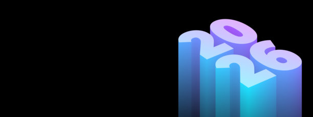 2026年新年卡，现代渐变风格的3D真实年份数字。3D插图。2026的立体数字呈角度放置，留有新年祝福文字的空间，新年企业横幅。图片下载