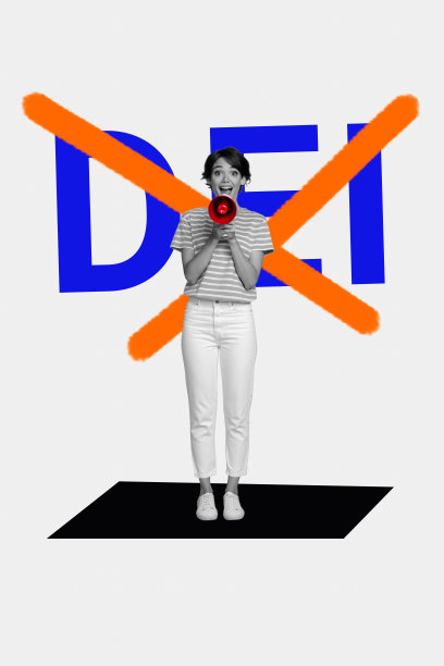 草图设计趋势艺术海报，3D照片拼贴，展示性别包容、多样性和社会问题，年轻女性手持扩音器。图片下载