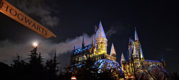 好莱坞环球影城的哈利·波特魔法世界中的霍格沃茨城堡图片下载