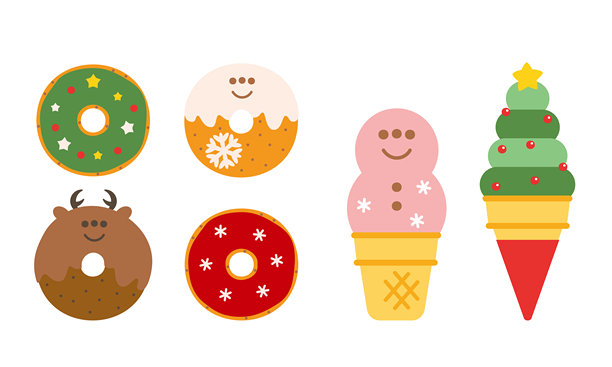 圣诞甜甜圈和冰淇淋套装插图素材图片下载