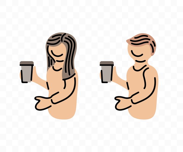 男女在咖啡馆享受饮用咖啡，平面设计。咖啡厅、咖啡店和咖啡屋，矢量设计与插图。图片下载