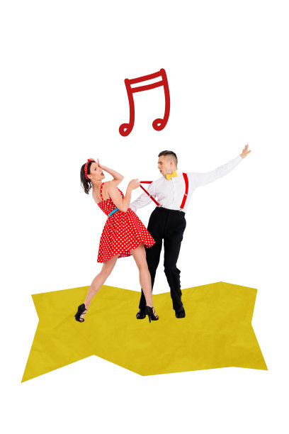 趋势艺术创意素描照片拼贴，舞者表达艺术节奏，专业姿势，激情，音乐工作室，年轻男士与女士约会图片下载