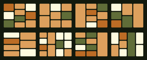 有机矩形网格背景设计。可变框架尺寸，块，段落以自然的便当布局模板呈现。用于照片画廊结构的矢量几何图案。图片下载