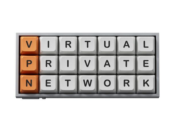 VPN - 虚拟私人网络。带有“VPN”字样的计算机键盘按键。商业和VPN概念。计算机键盘按键。空白空间。绿色屏幕上的3D渲染，适用于视频素材和剪辑路径。图片下载