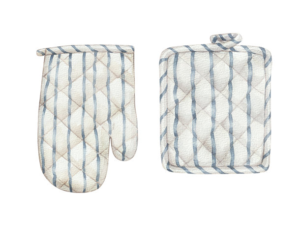 水彩烤箱手套和锅垫。烤箱手套，烘焙手套图片下载