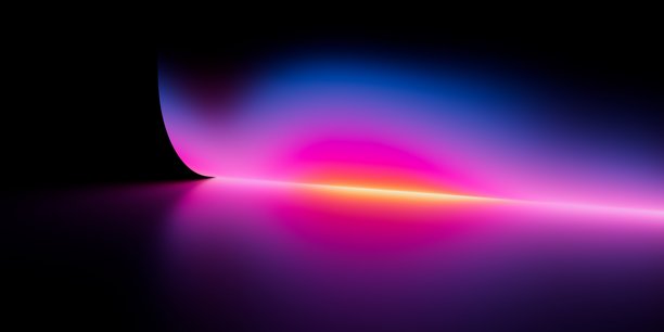 柔和的霓虹渐变，蓝色和粉色光线在黑色背景上弯曲，未来感抽象的库存图片，非常适合现代数字设计。图片下载