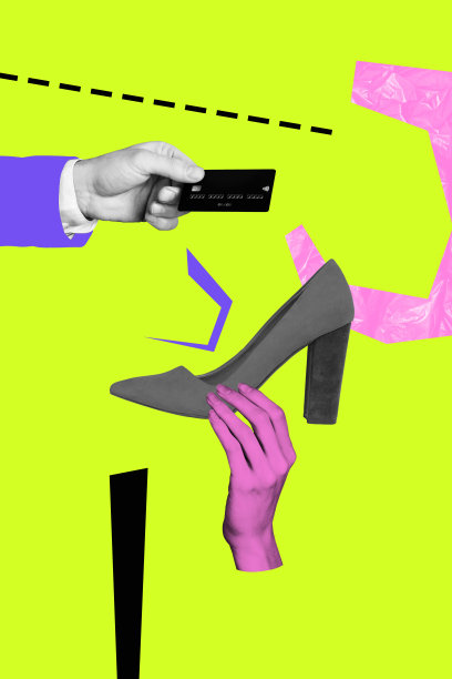 海报图像，垂直照片拼贴，手握鞋跟，黑色星期五促销，信用卡存款，无现金支付，折扣图片下载