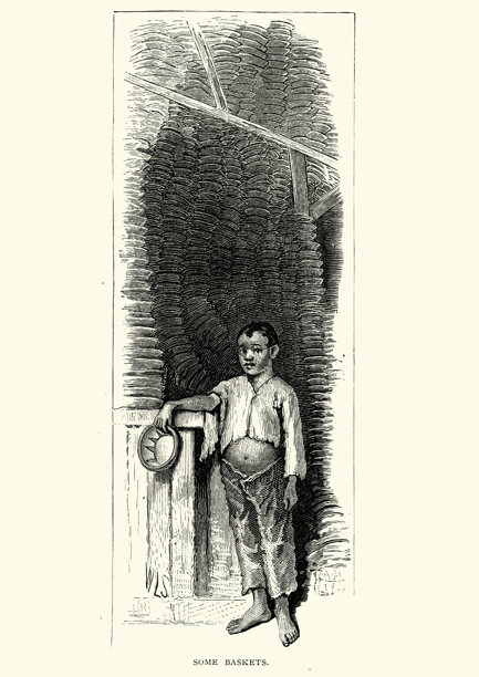 拿着草莓篮子的男孩，美国，19世纪图片下载