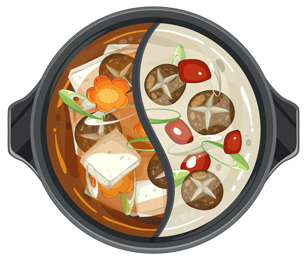 阴阳火锅配蔬菜和豆腐插图图片下载