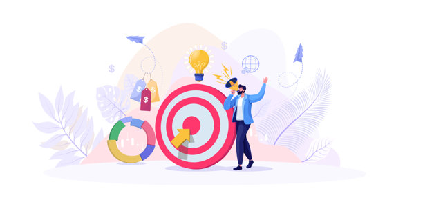 市场营销与广告传播概念 - 商务男士与女士宣布数字促销、社交媒体营销、公关活动、品牌认知与客户参与策略图片下载