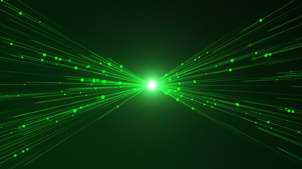 4K数字赛博空间，带有粒子和数字数据网络连接及光效。高速连接和数据分析技术数字抽象背景概念。可无缝循环的4K图库照片。图片下载