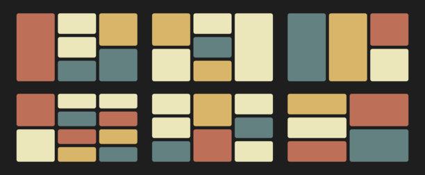 色彩丰富的格子便当布局背景。混合的矩形框架、块状、容器，采用自然色调的模板。矢量几何照片设计。数字展示的画廊结构。图片下载