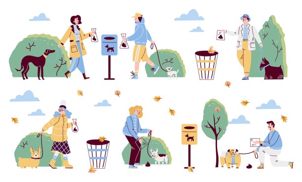 一组人们在公园里清理宠物粪便的图片图片下载