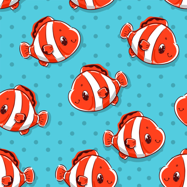 手绘小丑鱼图案无缝矢量插画图片下载
