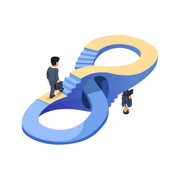 工人无限循环工作，商人行走在永无止境的无限循环隐喻等距插画矢量图图片下载