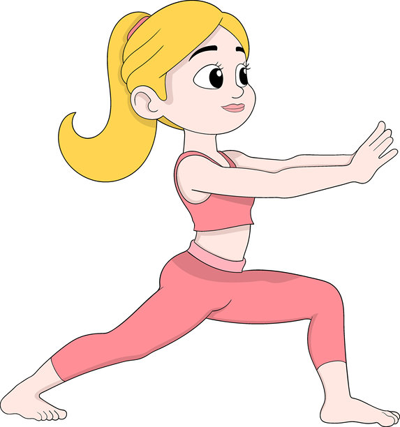 女孩在做伸展瑜伽动作，双腿伸展的插画图片下载