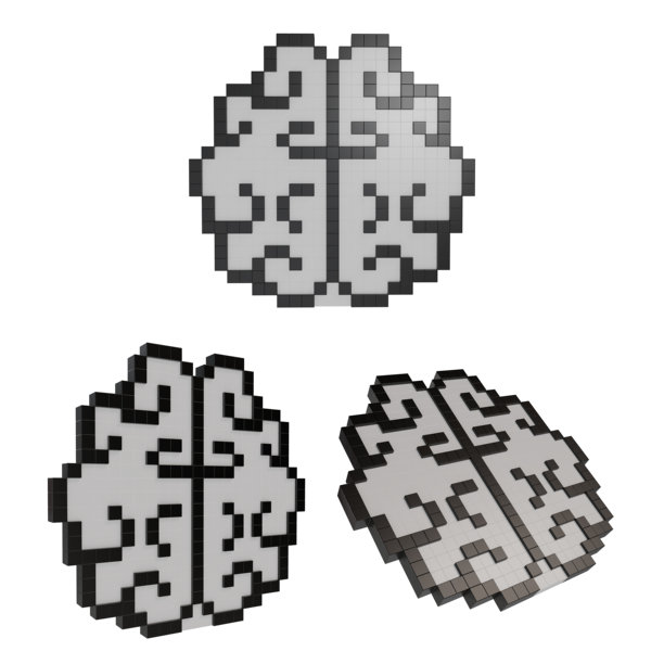 像素艺术风格的人类大脑图标插画，数字块状设计，抽象的神经网络概念，3D渲染风格的创意智能符号图片下载