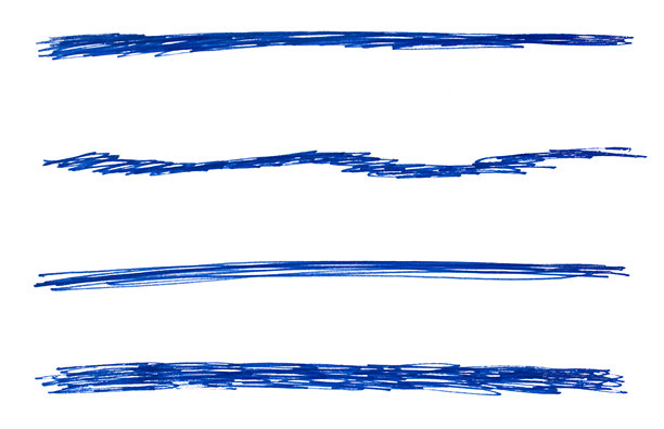 一套手绘蓝色钢笔线条笔触，孤立在白色背景上，作为设计元素图片下载