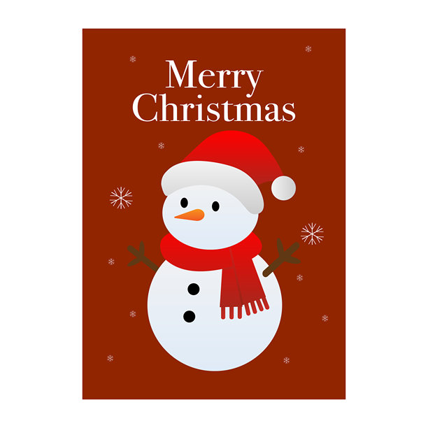戴着红色围巾和帽子的雪人圣诞贺卡。矢量插画图片下载