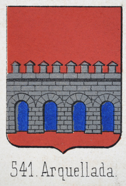 中世纪纹章，纹章，带银色墙壁的盾牌，红色，西班牙语，复古插画图片下载