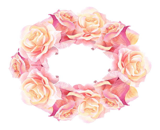 玫瑰花蕾花环。 水彩手绘插画。 适用于包装设计、卡片、封面、印刷品、产品标签和面料。图片下载